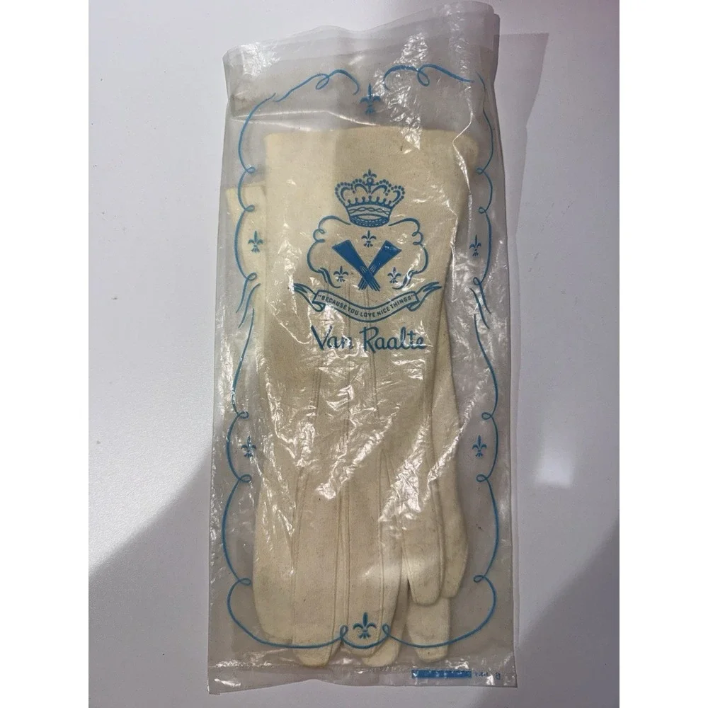 Vintage White Off White Kid Leather Gloves Van Raalte 6 1/2 long Cream‎ Q
